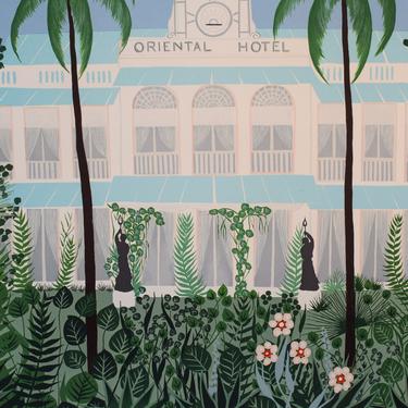 Oriental Hotel Art Print. Chinoiserie Artwork. Colorful Asian Wall Hanging. 