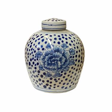 Chinese Oriental Small Blue White Flower Dots Porcelain Ginger Jar ws1869E 