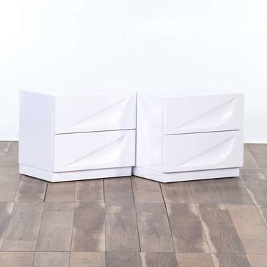 Pair Of Modern White 2 Drawer Nightstands