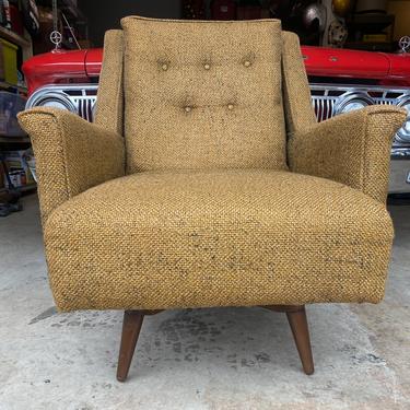 Vintage Mid Century Swivel and Rocking Sofa Chair Tweed and Tapered Legs 