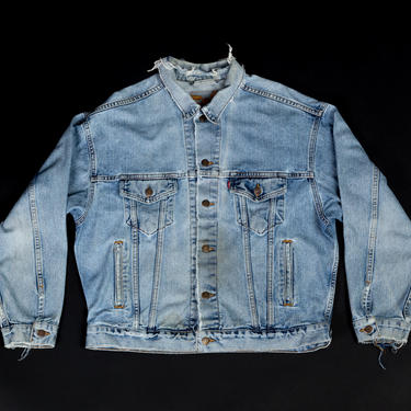 Vintage Levi's Distressed Jean Jacket - Men's Large | 80s 90s Grunge Denim Made In USA Trucker Jacket 