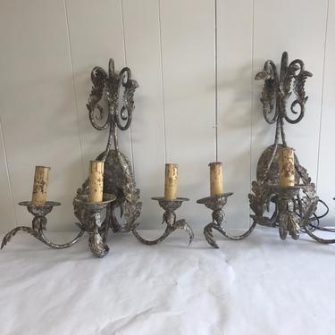 Antique French 3 arm Acanthus leaf scroll sconces