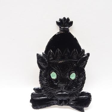 Small Antique 1940's German Halloween Die Cut Embossed Black Cat with Party Hat, Vintage Party Decor 