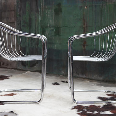 Mid Century Modern Gastone Rinaldi Bent Chrome Cantilever Chair Post Modern Design Two Set PAIR Avail (sold individually) 
