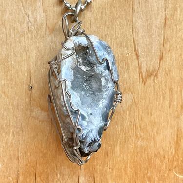 Geode Necklace Sterling Silver Wire Wrapped Pendant Crystal Jewelry Pretty Gifts 