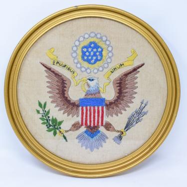 Vintage Needlepoint United States Presidential Seal Framed Wall Hanging 