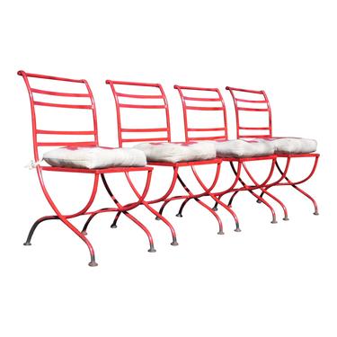 Vintage Set 4 Mid Century Modern Patio Chairs Red Outdoor Metal Furniture