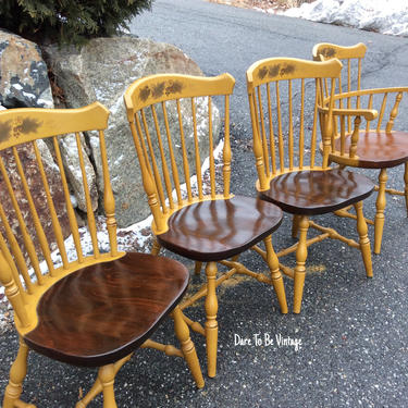 Sold Four Vintage Hitchcock Yellow Chairs - Vintage Hitchcock Dining Chairs - Colonial Dining Chairs - Country Cottage Dining Chairs 
