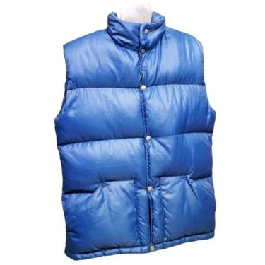 Vintage The North Face Down Puffer Vest, Brown Label Vest, 1970s Outerwear, Mens Snap Front Vest, Unisex Blue Vest, Retro Vintage Clothing 