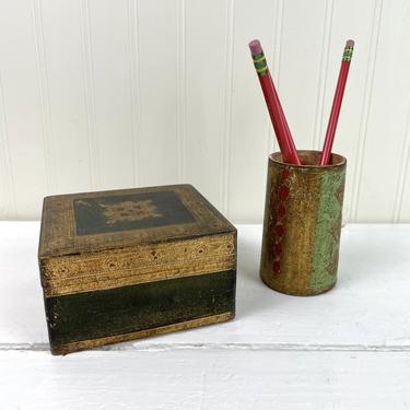 Florentine playing card box and pencil holder - 1960s vintage 