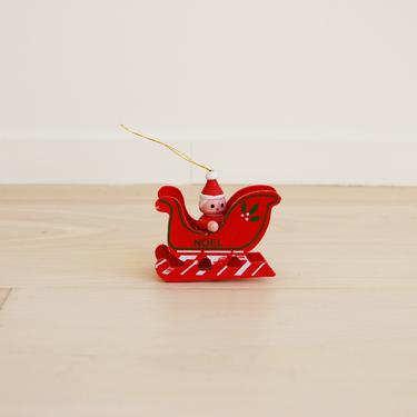 Vintage Wooden Santa in a Red Sleigh Christmas Tree Ornament 