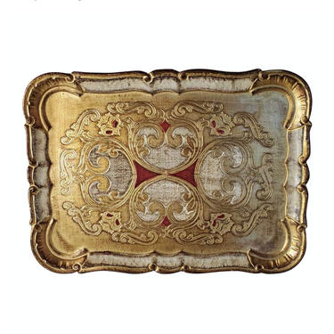 Vintage Italian Florentine Hand Painted and Gilded Wooden Serving Tray 
