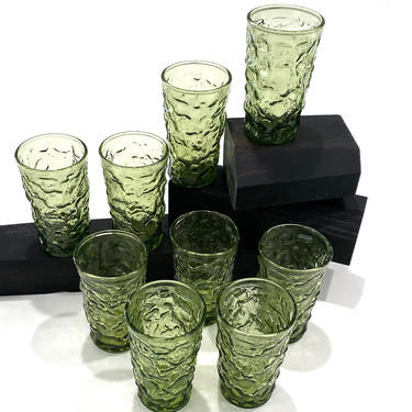 9 Green Anchor Hocking Milado Tumblers Vintage Juice Glasses 