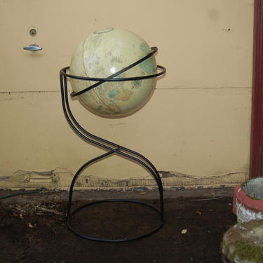 Vintage Mid Century Modern Replogle 16&amp;quot; Diameter Rotating Floor Globe World Classics Series on Wrought Iron Sculptured Stand ~ Very Good 