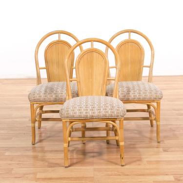 Set Of 3 Rattan Upholstered Dining Chairs 