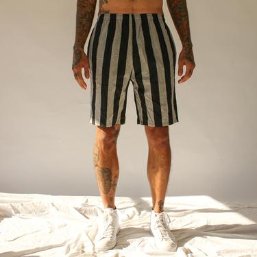 Vintage 80s 90s Hip Hop Black and Gray Stripe High Waisted Unisex Shorts | Made in USA | DEADSTOCK | 1980s 1990s Beach, Skate Shorts 