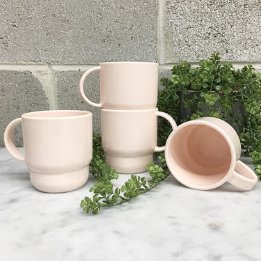 Vintage Mugs Retro 1970s RARE + Tupperware + Light Pink + Plastic + Set of 4 Matching + Stacking Cups + Drinkware + Home and Kitchen Decor 