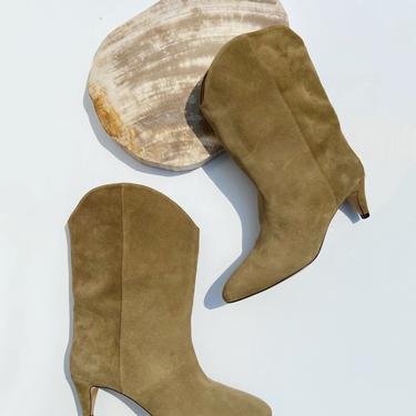 ISABEL MARANT Taupe Suede Kitten Heel Mid Boots