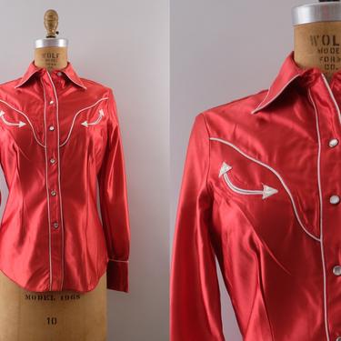 Vintage 70s H Bar C California Ranchwear Red Western Shirt Women’s Small 34 