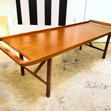 Designer Danish teak surfboard coffee table by Poul Jensen 