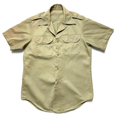 Vintage US Army Cotton Twill Field Shirt ~ size XS ~ Vietnam War ~ Military Uniform ~ Khaki ~ Worn-In 