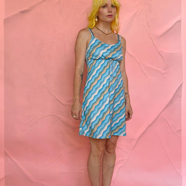 90s Fredricks of Hollywood Wavy Blue Slip Dress 