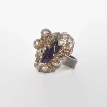 Vintage BRUTALIST Silver RING / Danish Modernist Amethyst Nugget Adjustable Ring Signed Wiggers by luckyvintageseattle