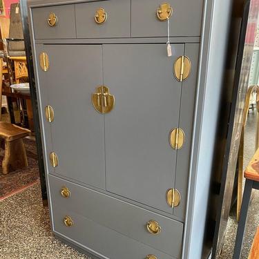 Gray midcentury modern unique chest of drawers with beautiful interior, 18”W x 40”L x 60”T