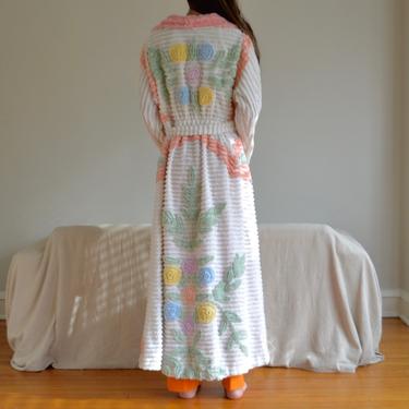 chenille floral pastel white cotton robe / duster jacket 