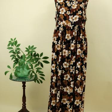 Vintage 90's Sleeveless Brown Floral Dress (M) 