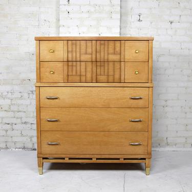 Vintage mcm 5 drawer tallboy dresser asian style Unknown Maker | Free delivery in NYC and Hudson areas 