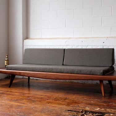 Restored Mid Century Modern Walnut Sofa with Customized Walnut Endtables 