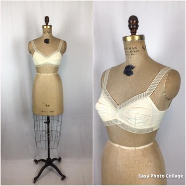 Vintage 50s brassiere | Vintage cream quilted cotton bra | 1950s Maidenform Sweet Music bra 