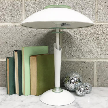 Vintage Table Lamp Retro 1990s Postmodern + Dimmable Touch Light + Mushroom Dome Shade + Atomic + White + Accent Lighting + Home Decor 