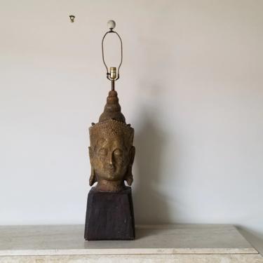 Vintage Sculptural Buddha Head Table Lamp 