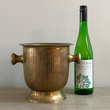 Vintage Brass Wine Chiller Champagne Ice Bucket Vase Rustic Farmhouse French Country Barware Decor 