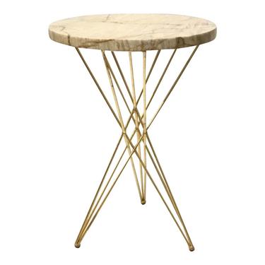 Sherrill Occasional Modern Round Stone and Brass Finished Ezra Spot Table