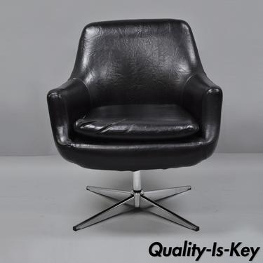 Vtg Mid Century Modern Chrome Black Vinyl Swivel Office Pod Desk Chair Overman