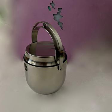 Vintage Stainless Steel Ice Bucket With an Ingenious Mechanical Lid By Carlo Mazzeri for Alessi Italy 1971 