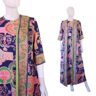 1960s Psychedelic Caftan - 1960s Paisley Caftan - Vintage Kaftan - 1960s Caftan Dress - Vintage Kaftan Dress - 1960s Loungewear | Size Small 