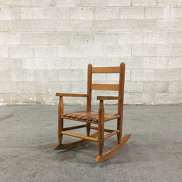 LOCAL PICKUP ONLY Vintage Rocking Chair Retro 1960s Tan Wood Frame +  Planked Seat + Bar Back + Armrests + Rocking Chair for Children 