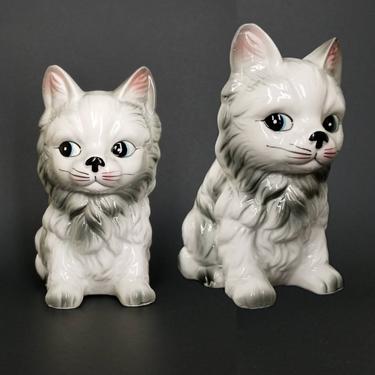 Vintage Kitten Planter / Gray Cat Bud Vase / 1950s Ceramic Cat Figurine / Kitsch Vintage Home Decor / Christmas Gift for Baby 