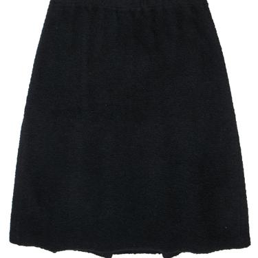 St. John - Black Knit Wool Blend Midi Skirt w/ Back Flounce Sz 10
