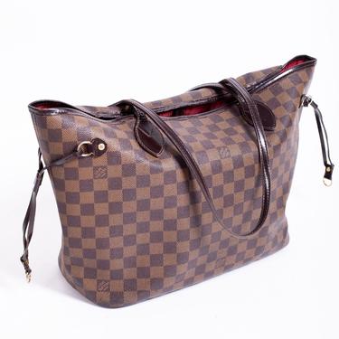 Vintage Louis Vuitton Damier Ebene Brown Neverfull Canvas and Leather Large Tote Bag MM LV Logo Carryall 
