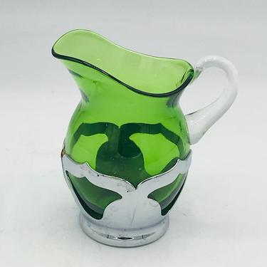 Vintage Art Deco Chromium Plated and Green Glass Creamer by Farberware and Cambridge 