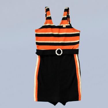 1930s Swimsuit / 30s NRA Label UNWORN Striped Orange and Black Bathing Suit 