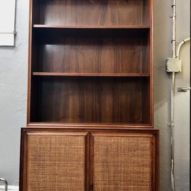 Walnut\/Cane Bookcase Cabinet by Jack Cartwright for Founder&#8217;s 1960&#8217;s