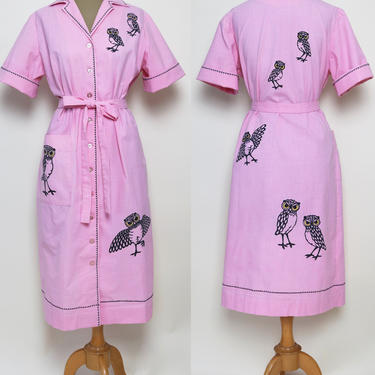 Vintage 60s Pink Owl Housedress Leona Caldwell Originals - Volup by YouthquakerVintage