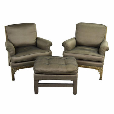 Pair Vintage Erwin Lambeth Upholstered Lounge Chairs with Matching Ottoman 