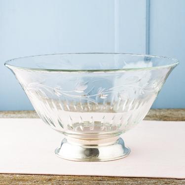 Vintage Etched Crystal and Silverplate Bowl